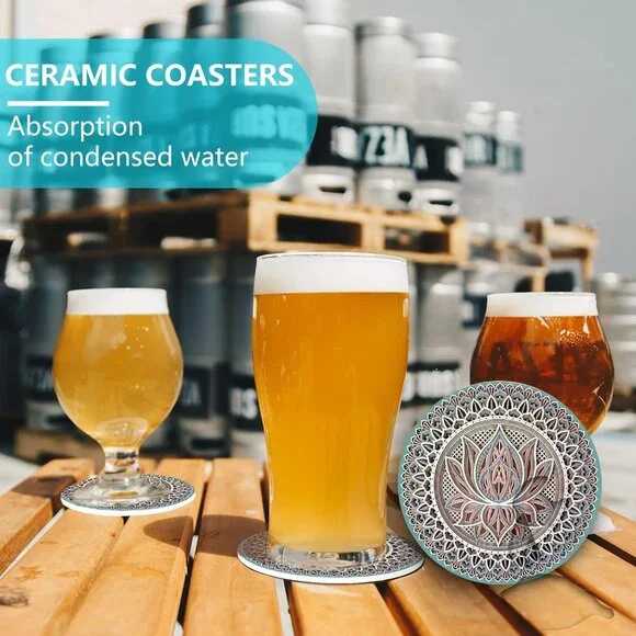Mandala Coasters for Drinks, Absorbent Ceramic Stone Coasters Set of 4 Cork Base